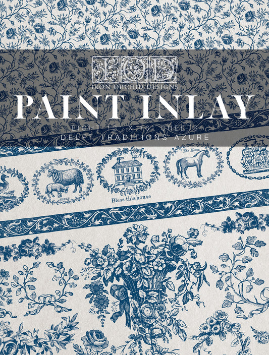 Front cover of "Delft Traditions Azure" by IOD, featuring floral and farmhouse designs from the Netherlands and delft culture.