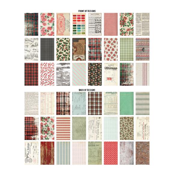 Tim Holtz collection of various cardstock paper designs with front and back views on a white background.