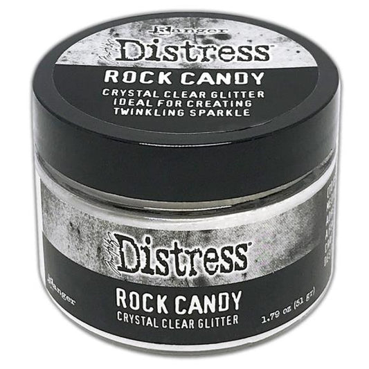 Jar of Ranger Distress Rock Candy crystal clear glitter on a white background