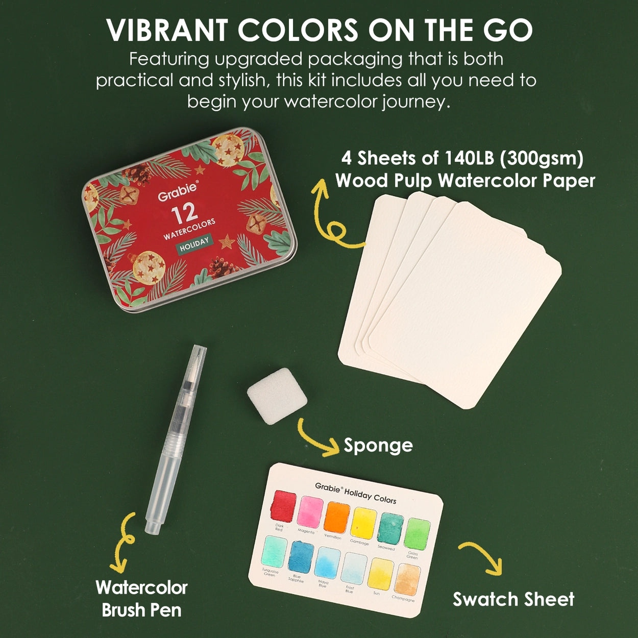 Watercolor Pocket Set of 12 with Brush - Holiday Colors