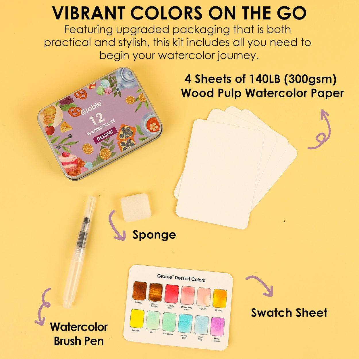 Watercolor Pocket Set of 12 with Brush - Dessert Colors