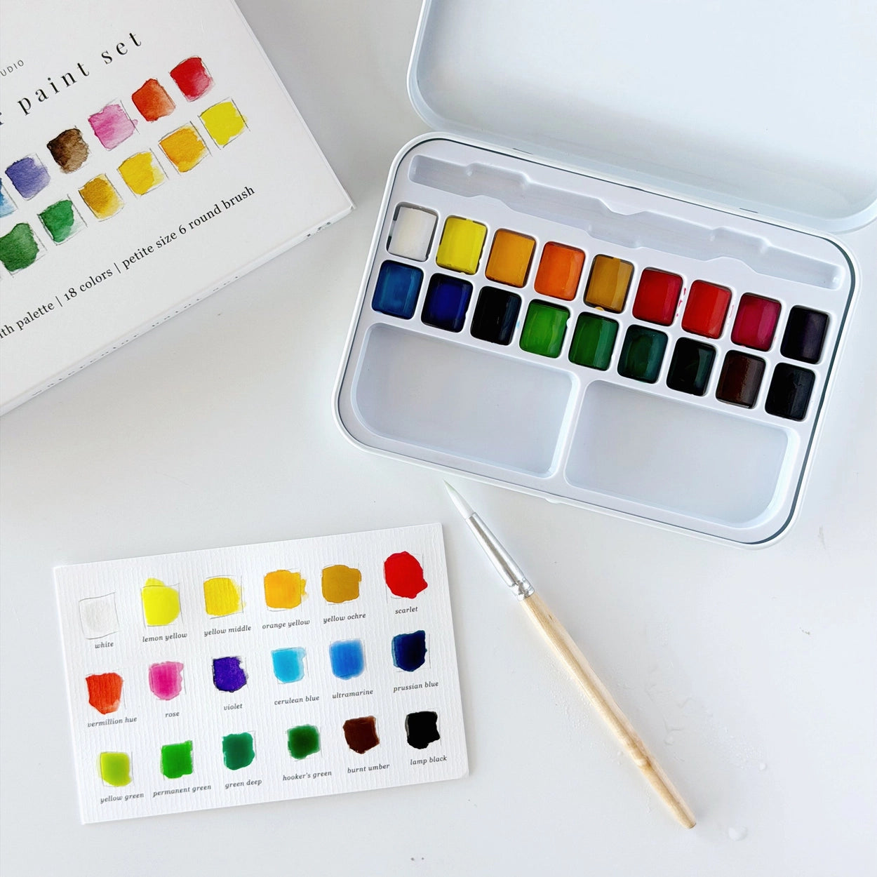 Watercolor paint set, 18 colors - by Emily Lex