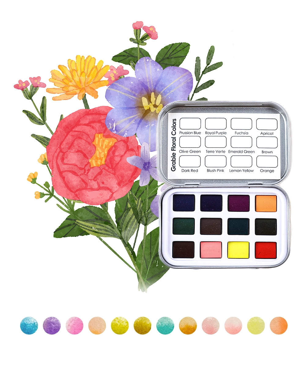 Grabie Watercolor Pocket Set Floral Artist-Grade Colors