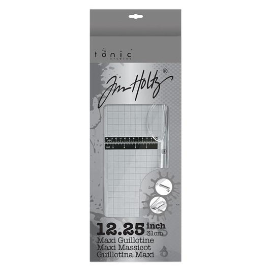 Packaging of Tim Holtz Maxi Guillotine with branding on a white background