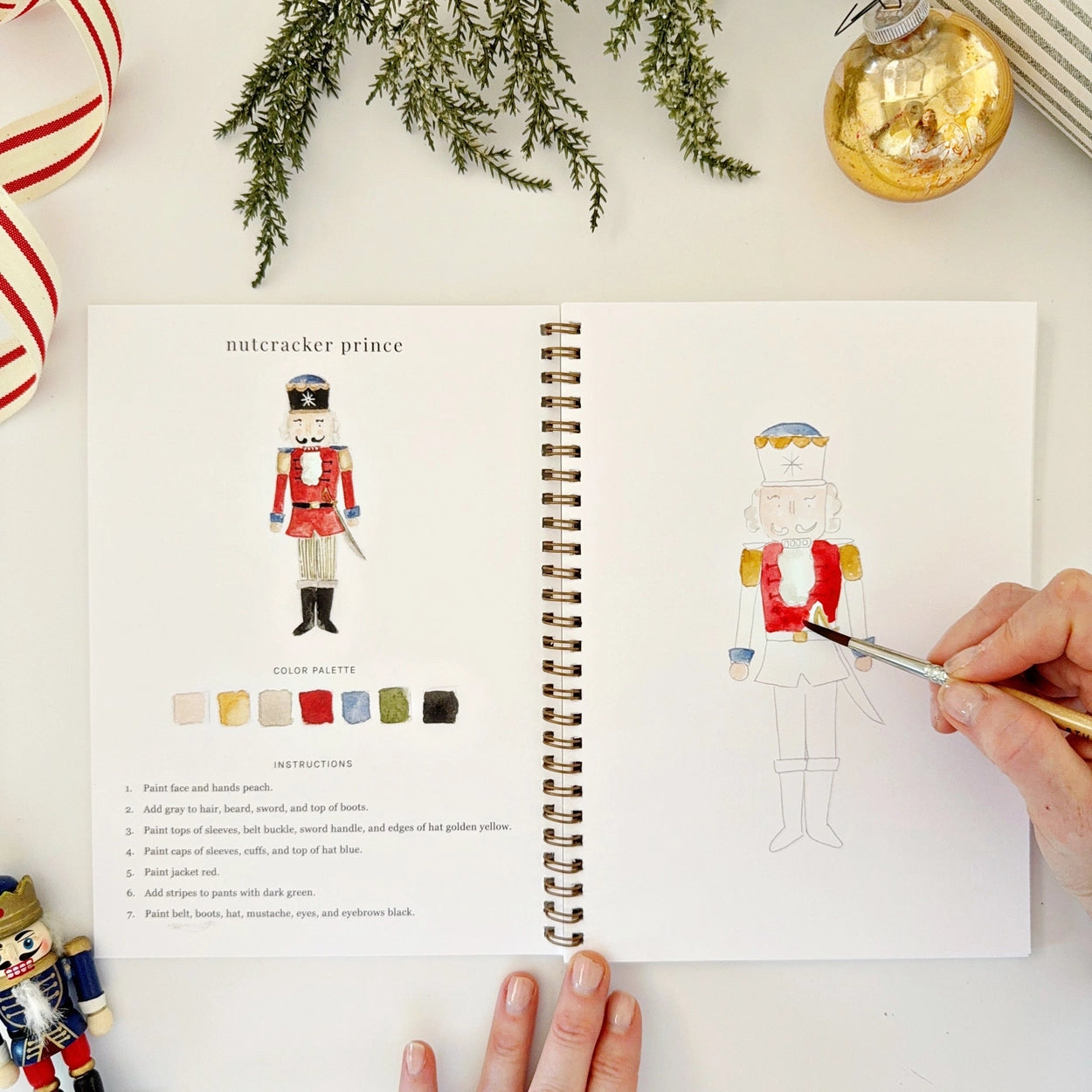 Step-by-step watercolor instructions for painting nutcracker soldier