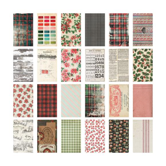 Tim Holtz collection of various patterned cardstock paper sheets arranged in a grid.