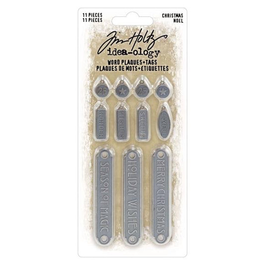 Tim Holtz Idea-ology Christmas word plaques and tags on packaging