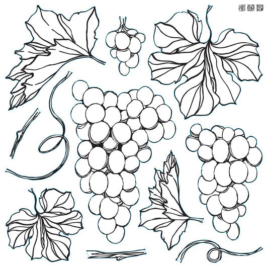 A 12x12 inch decor stamp featuring a pattern of grapes and leaves.
