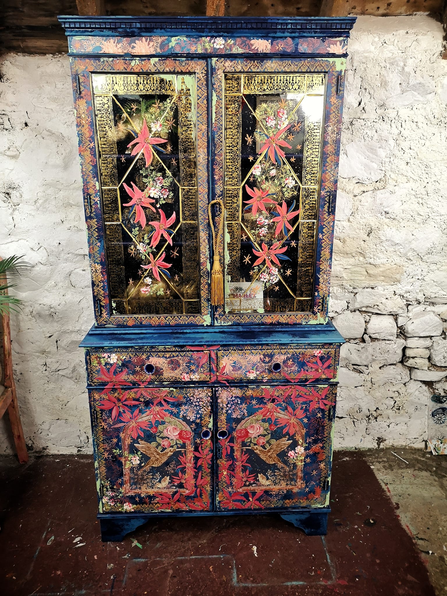 An example cupboard decorated with the 'Night Out' decoupage paper set by Made by Marley.