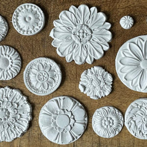Clay casted rosettes using the "rosettes" mould from IOD