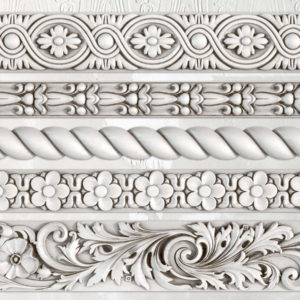 Clay castings of ornate trim from the Trimmings 2 mould by IOD.