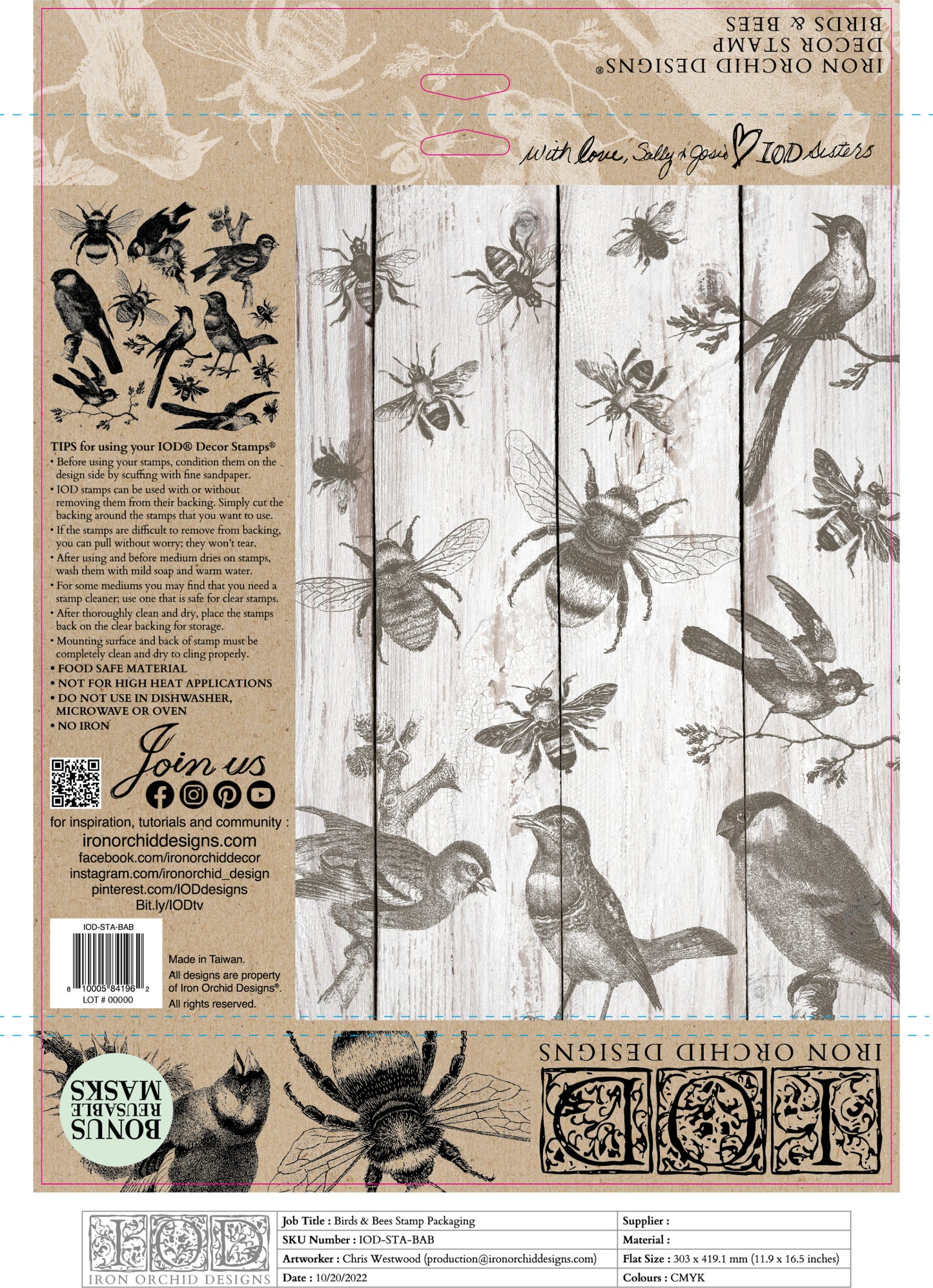 Birds & Bees stamp- IOD decor stamp