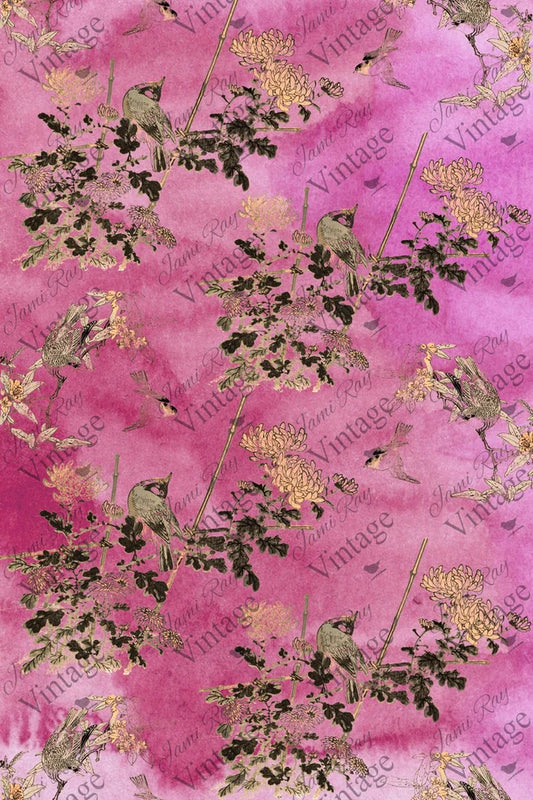 Hot Pink Chinoiserie - 20” x 30” JRV Decoupage Paper