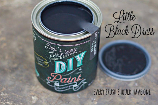 An open can of black Paint in the color Little Black Dress.