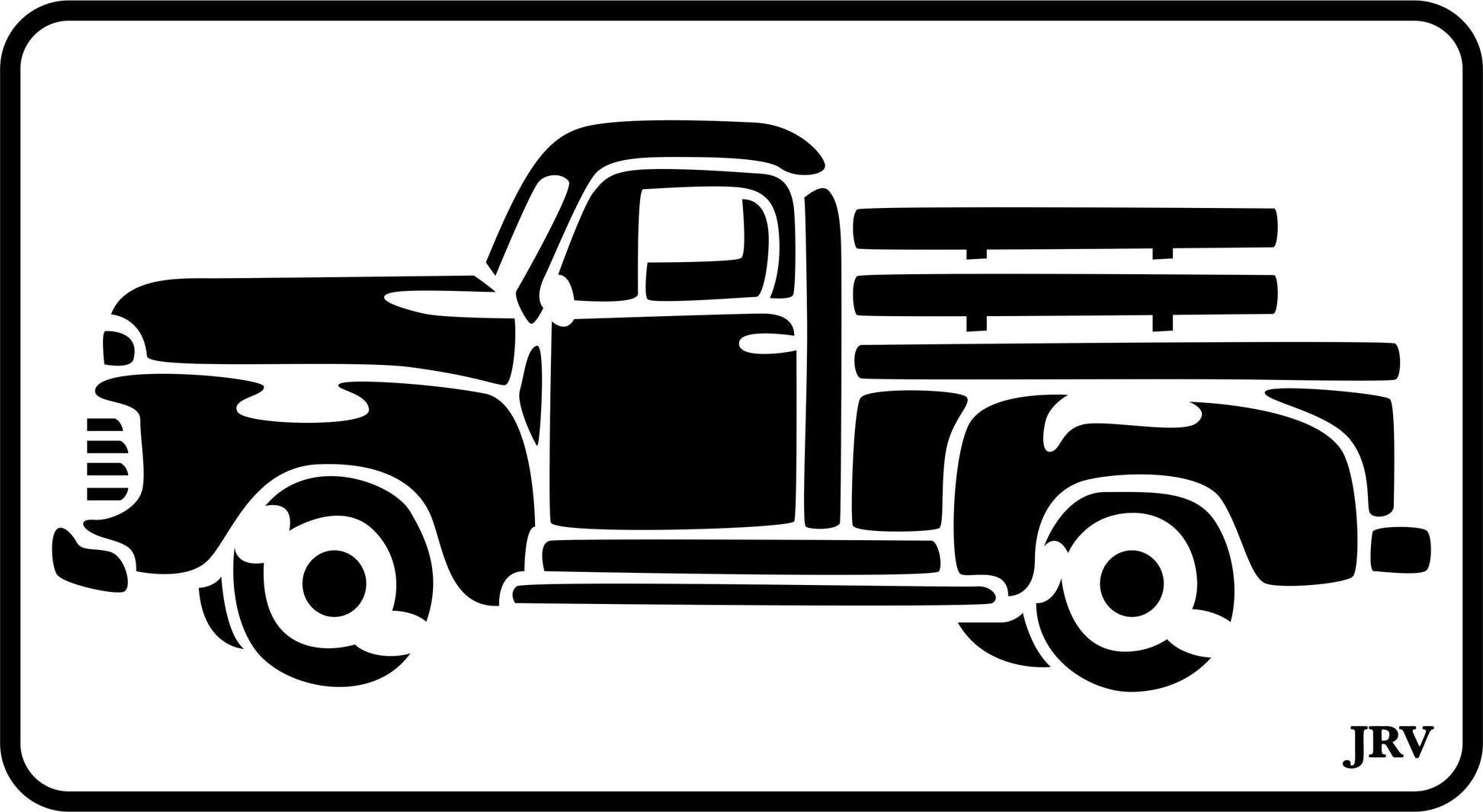 A rectangular stencil of a vintage-style farm pickkup truck.